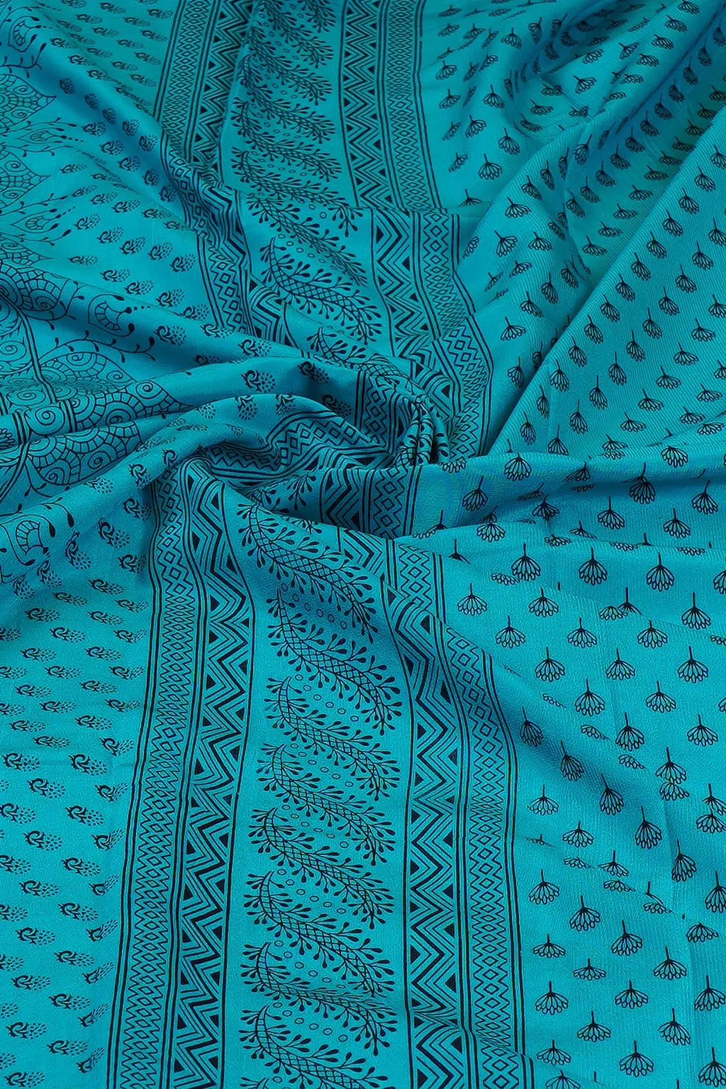 Teal Lotus Printed Crepe