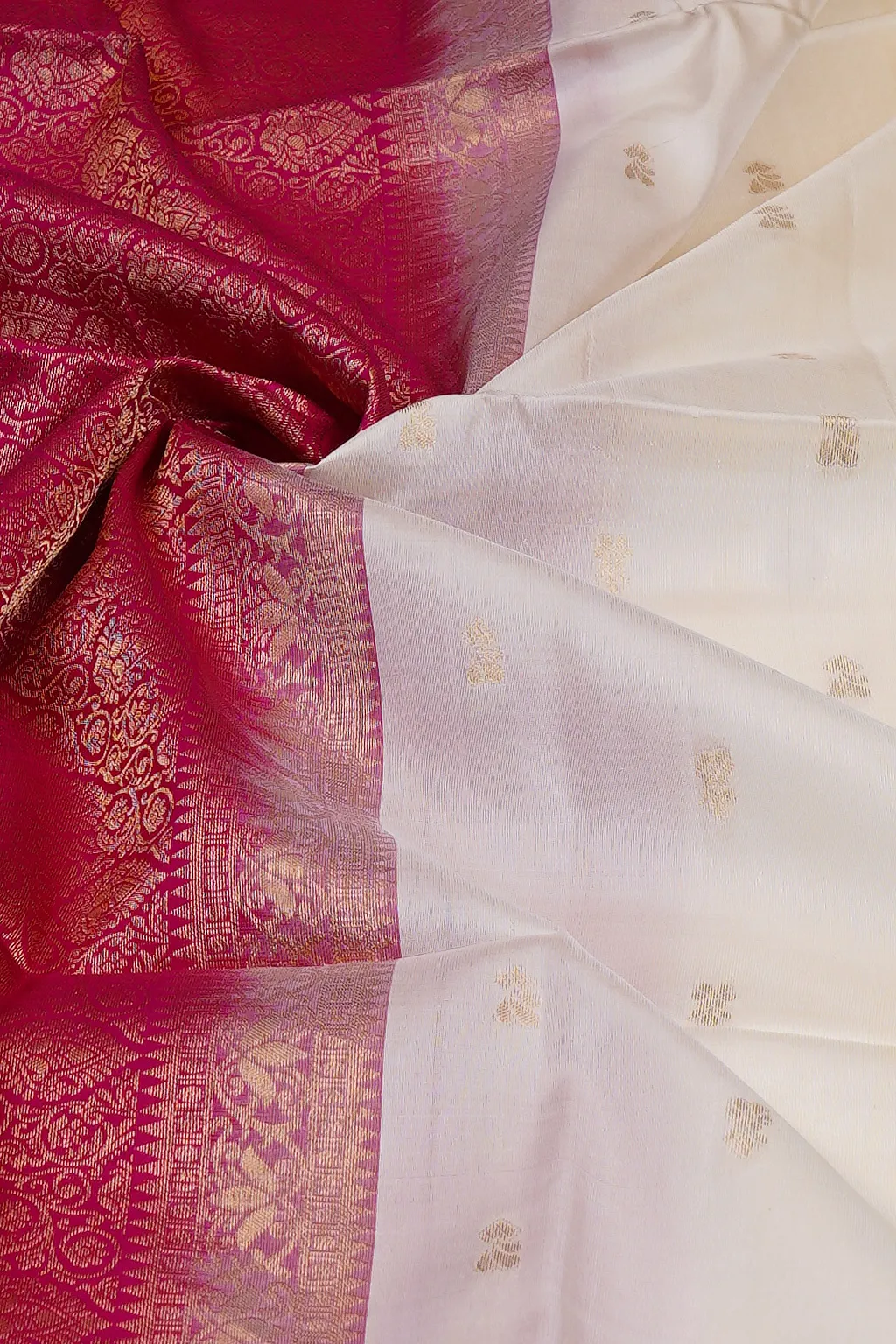 Ivory White Soft Silk Saree with Pink Brocade Pallu