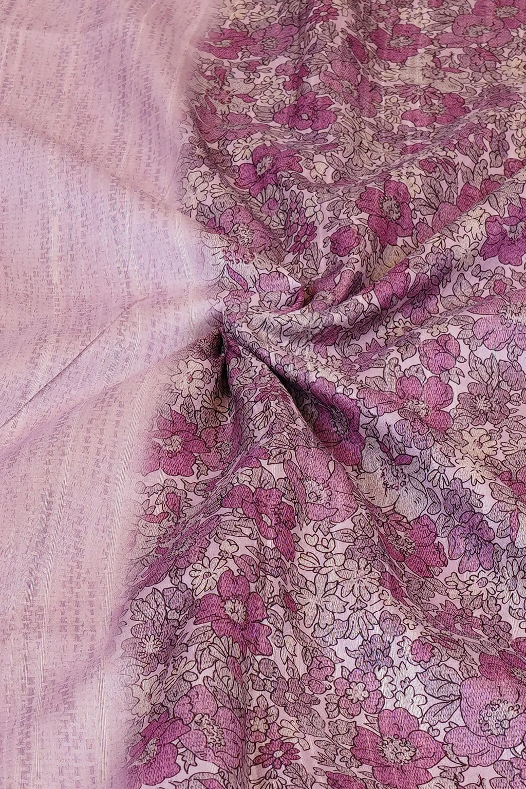 Sage green floral bordered semi tussar silk saree elegance.