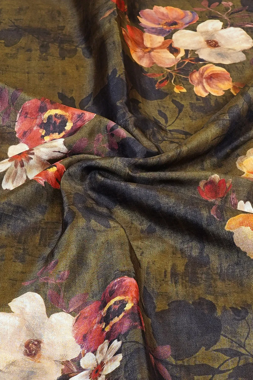 Olive Floral Semi Tussar Silk Saree