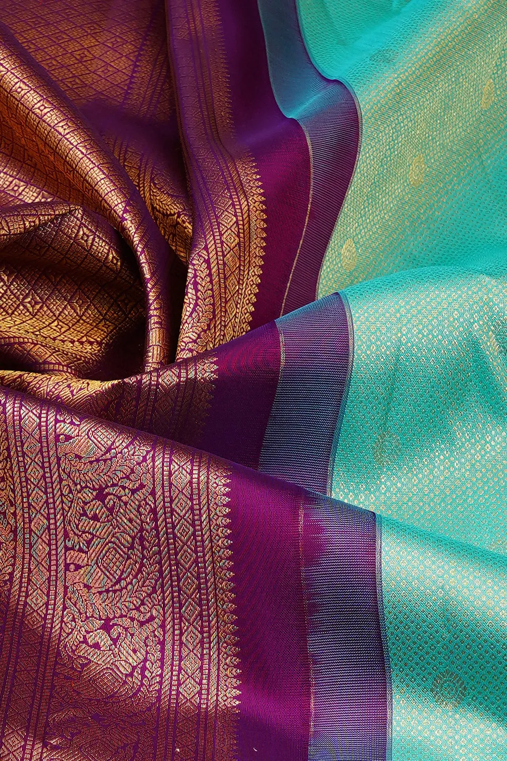 Aqua Wine Silk Saree