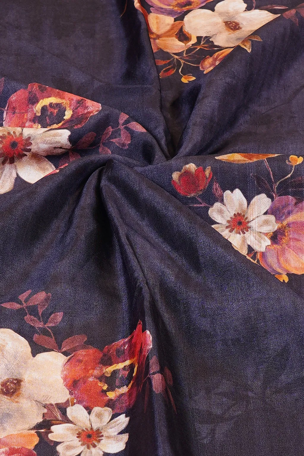 Midnight Bloom Semi Tussar Silk Saree