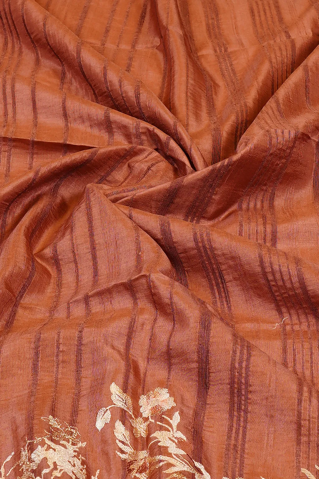 Rust Semi Tussar Embroidered Saree