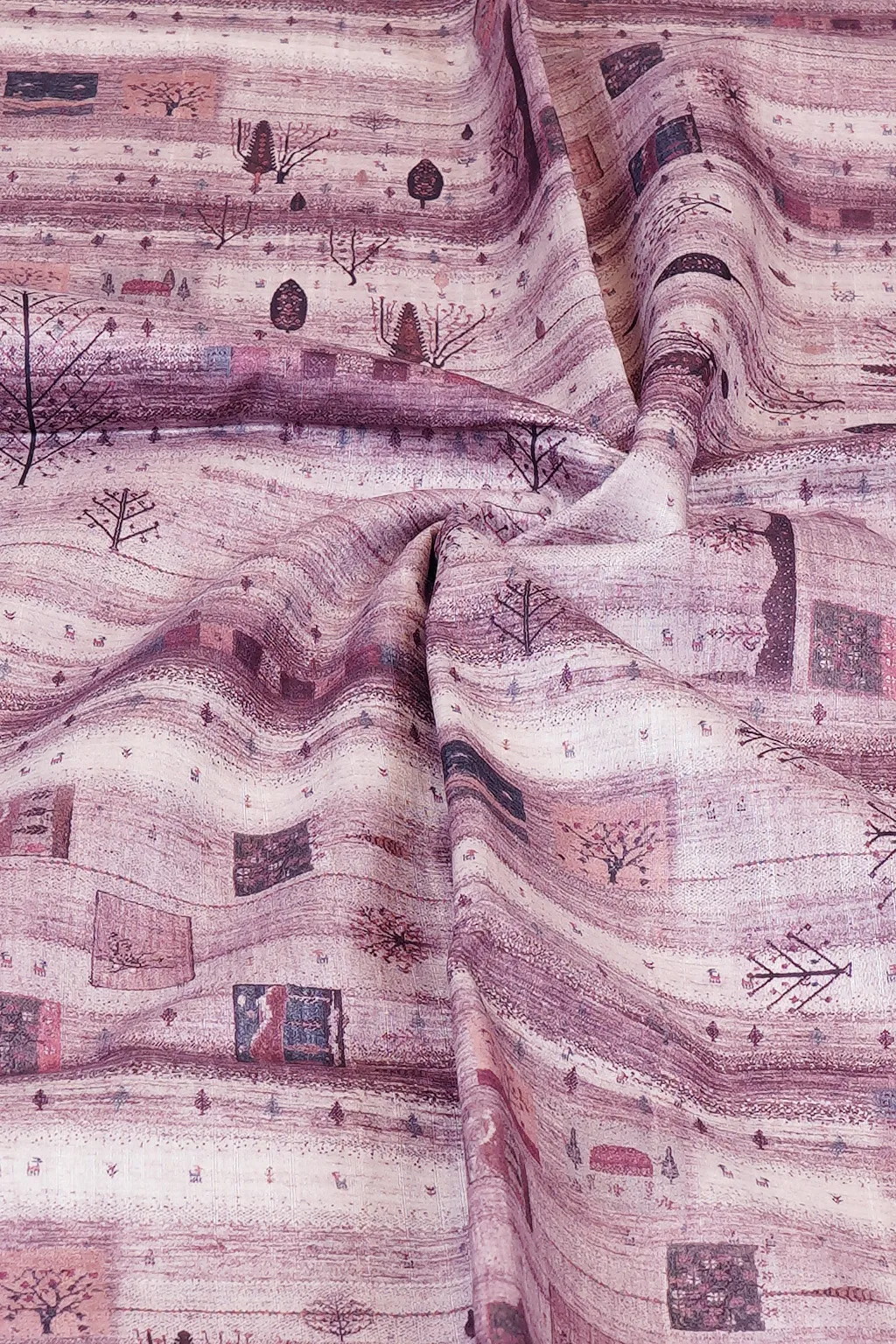 Mauve Scenic Print Semi Tussar Saree