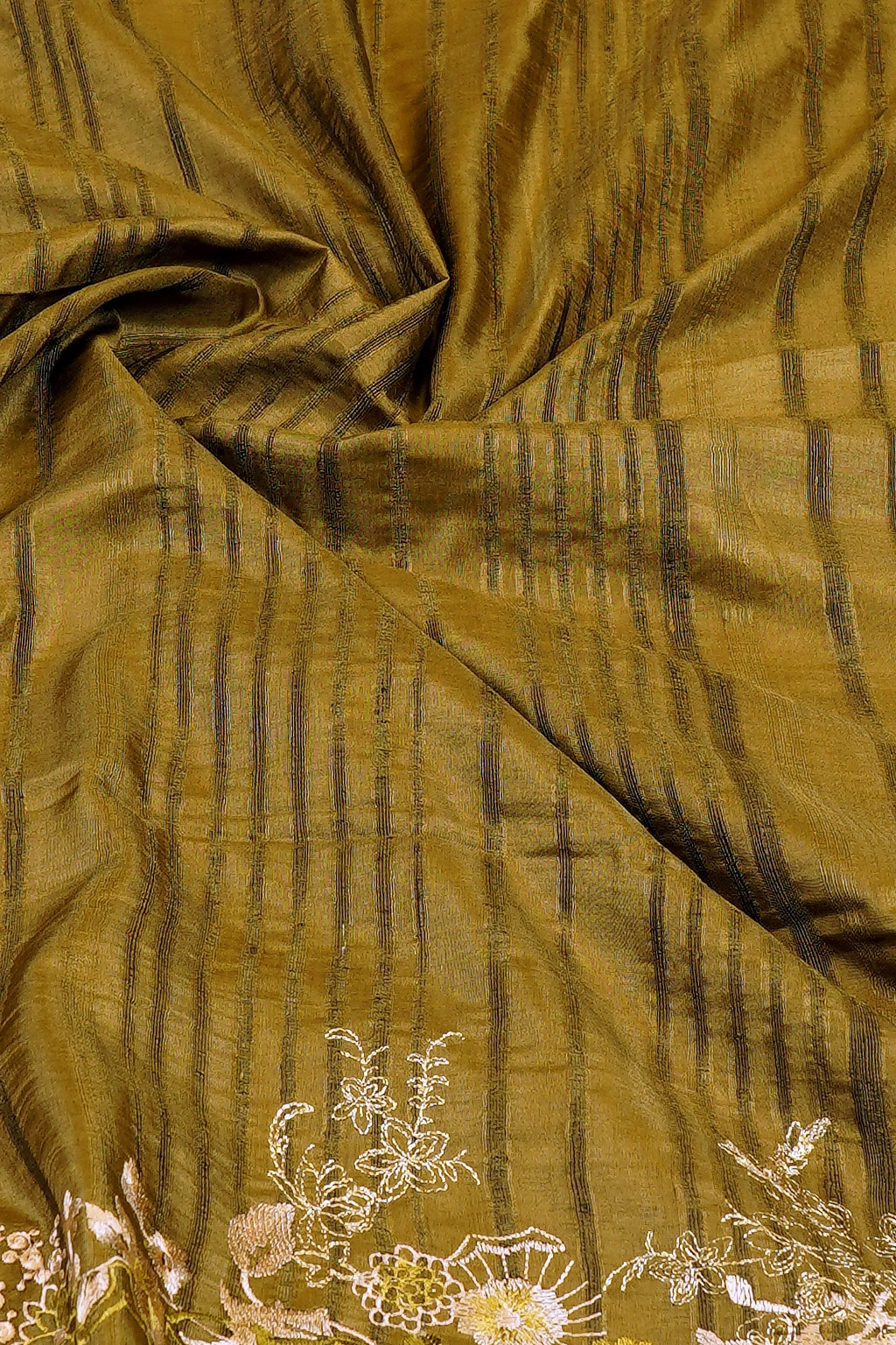 Gold Semi Tussar Embroidered Saree