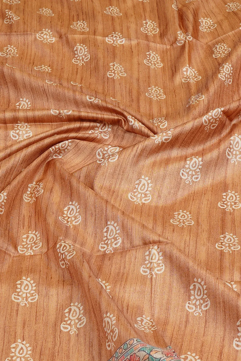 Beige Folk Art Paisley Saree