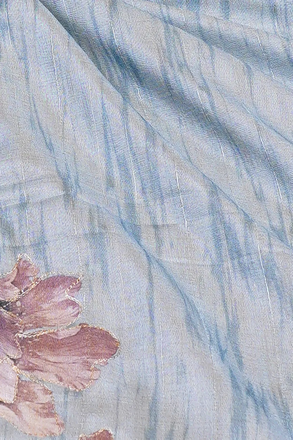 Pastel Blue Semi Tussar Embroidered Floral Saree