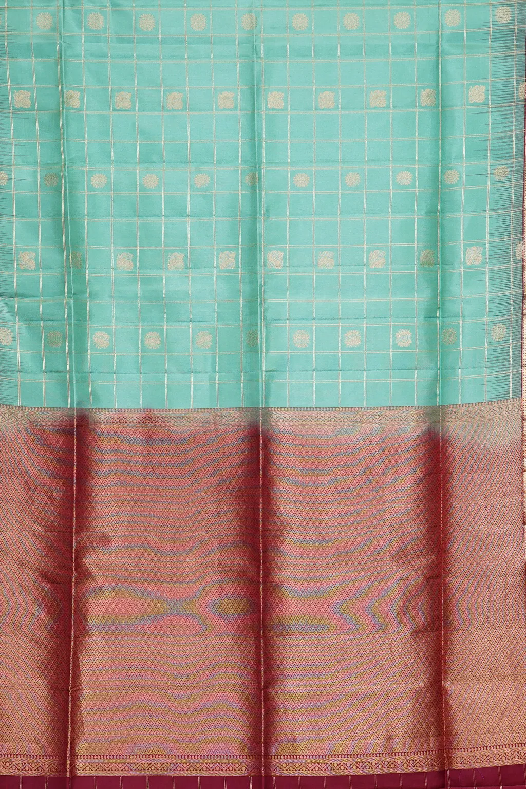 Aqua Green Checked Soft Silk Saree - Image 4