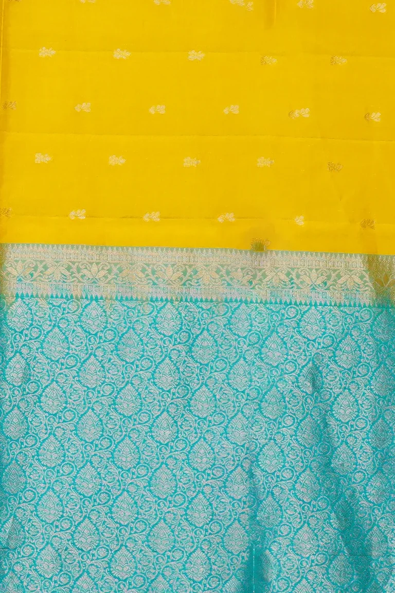 Sunshine Yellow Soft Silk Saree with Aqua Pallu