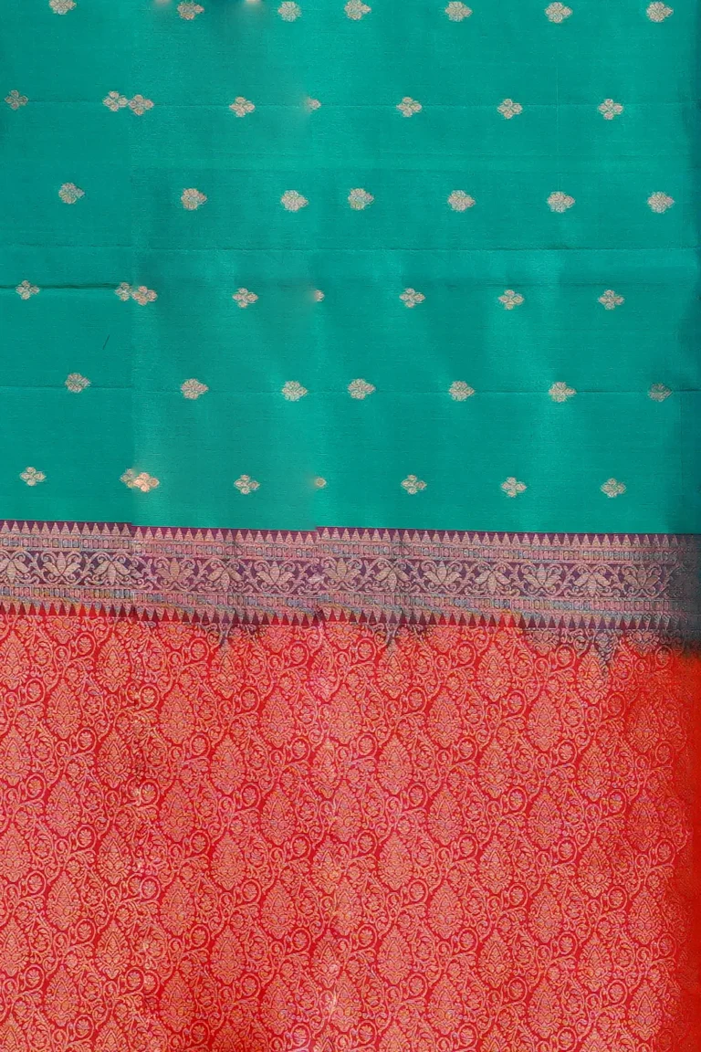 Teal Green Soft Silk Saree with Coral Brocade Pallu