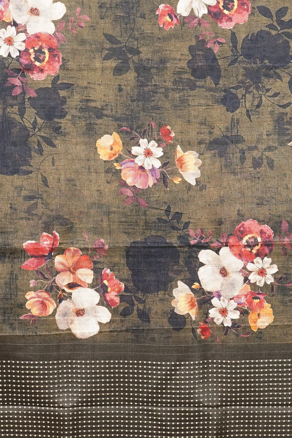 Olive Floral Semi Tussar Silk Saree