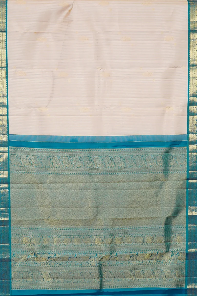 Ivory Peacock Blue Silk