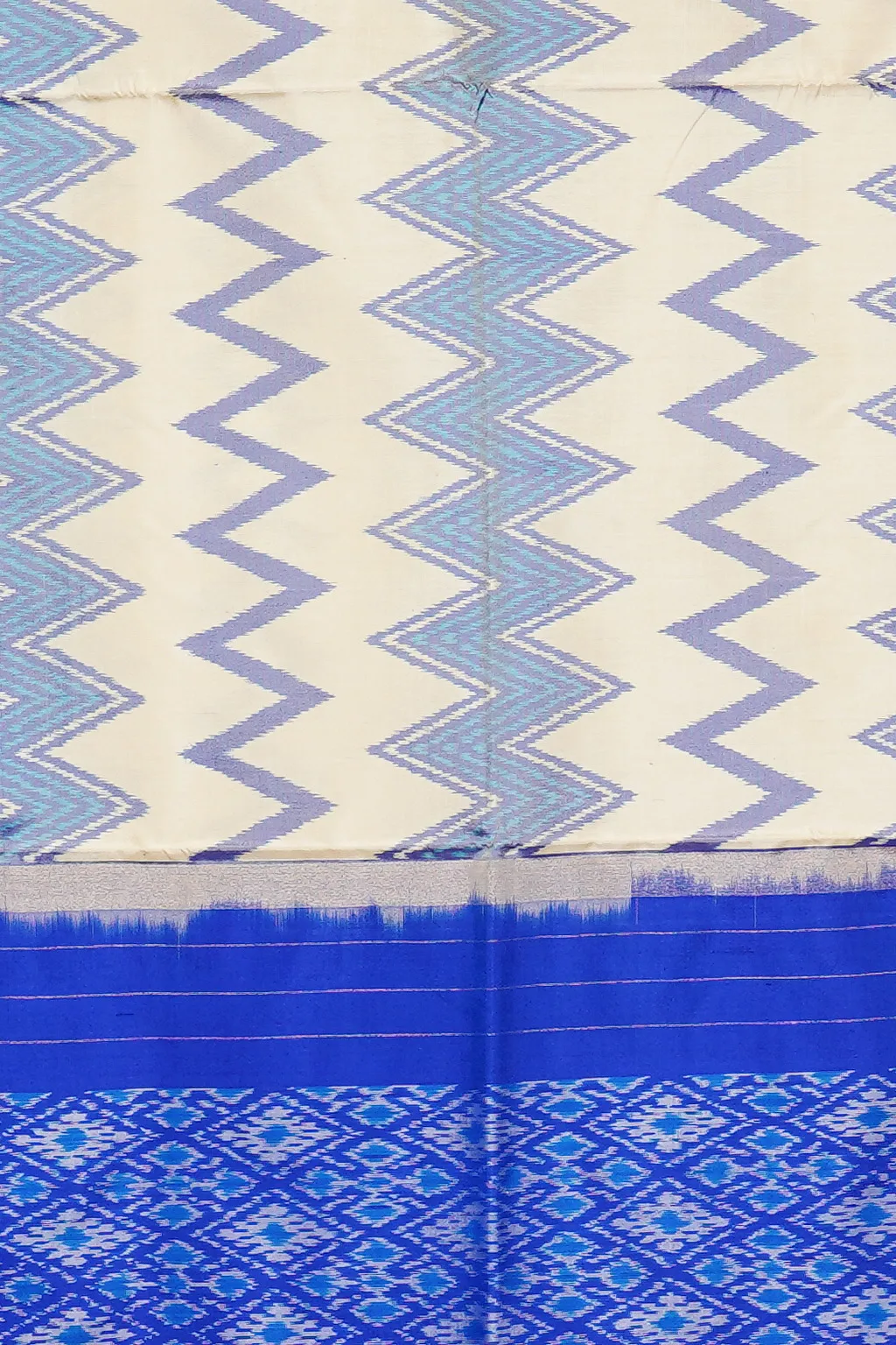 Ivory Blue Chevron Silk