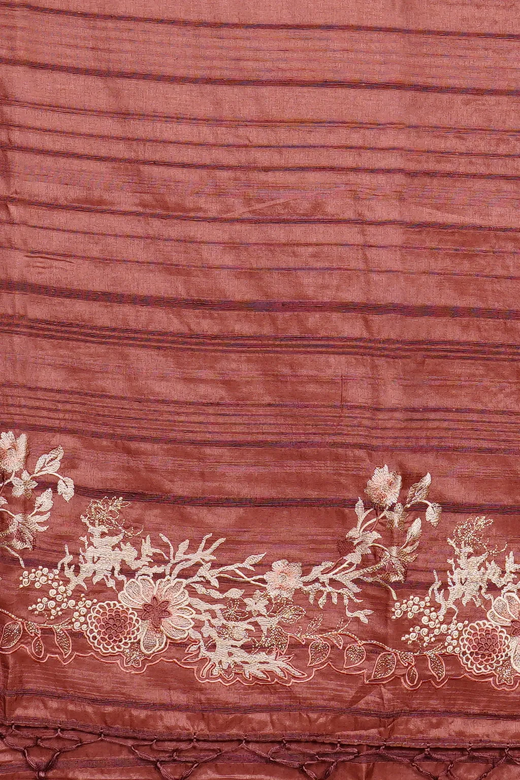 Rust Semi Tussar Embroidered Saree - Image 4