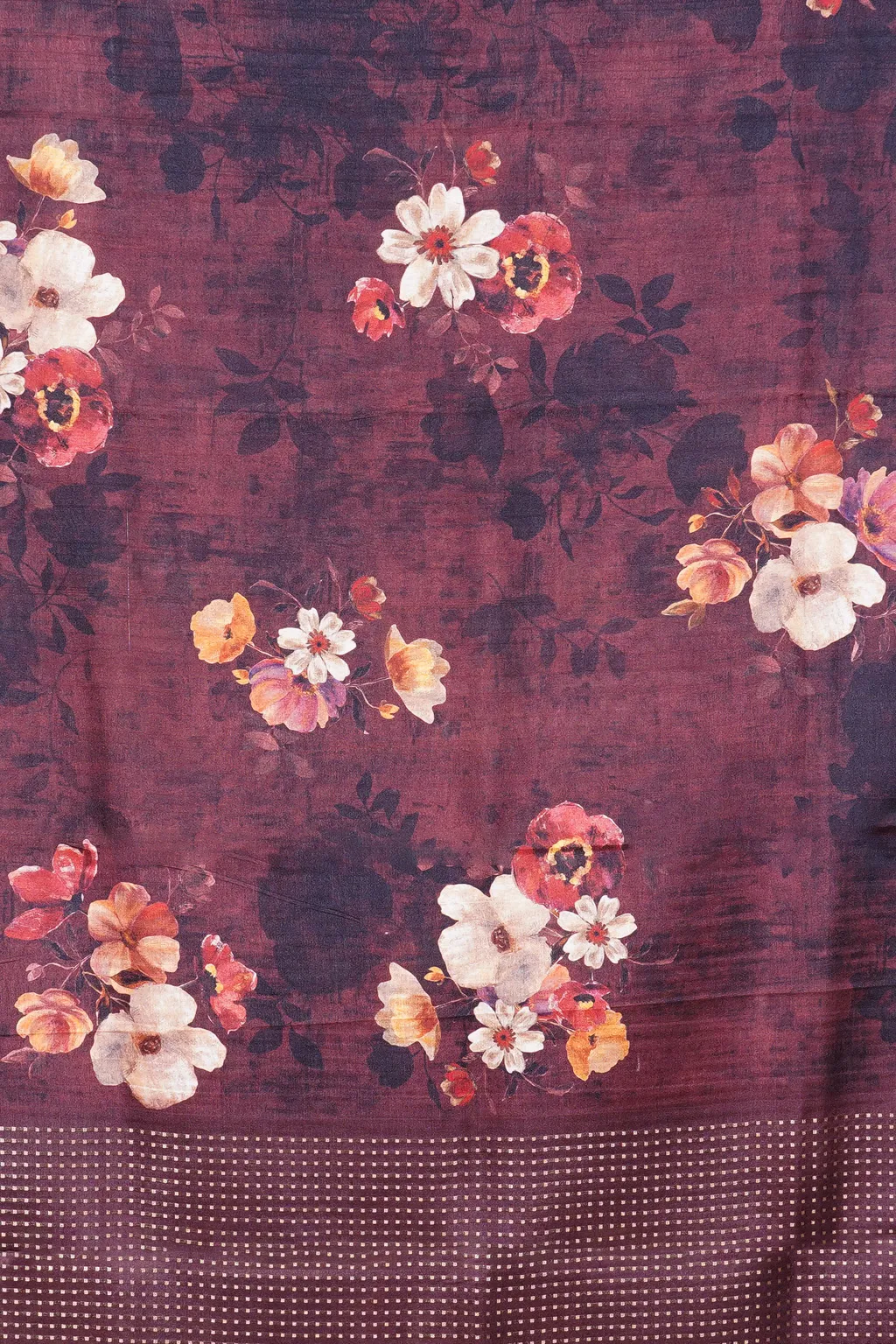 Wine Blossom Semi Tussar Silk Saree