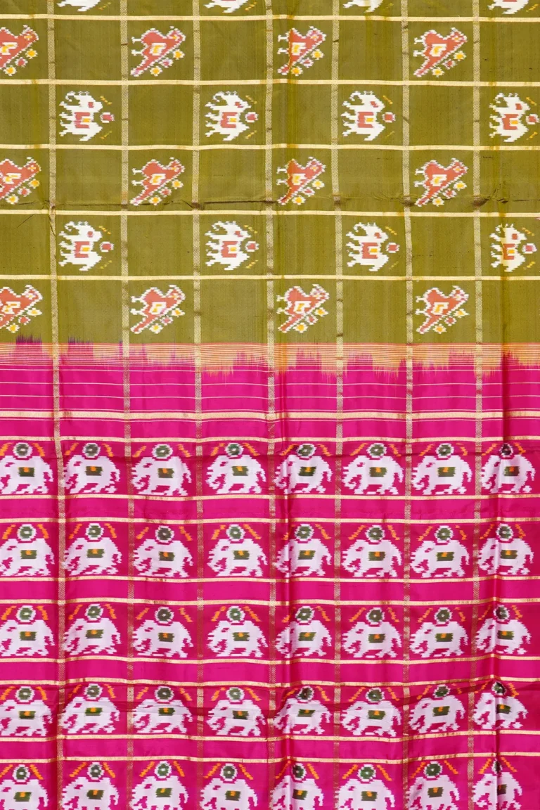 Olive Elephant Check Silk