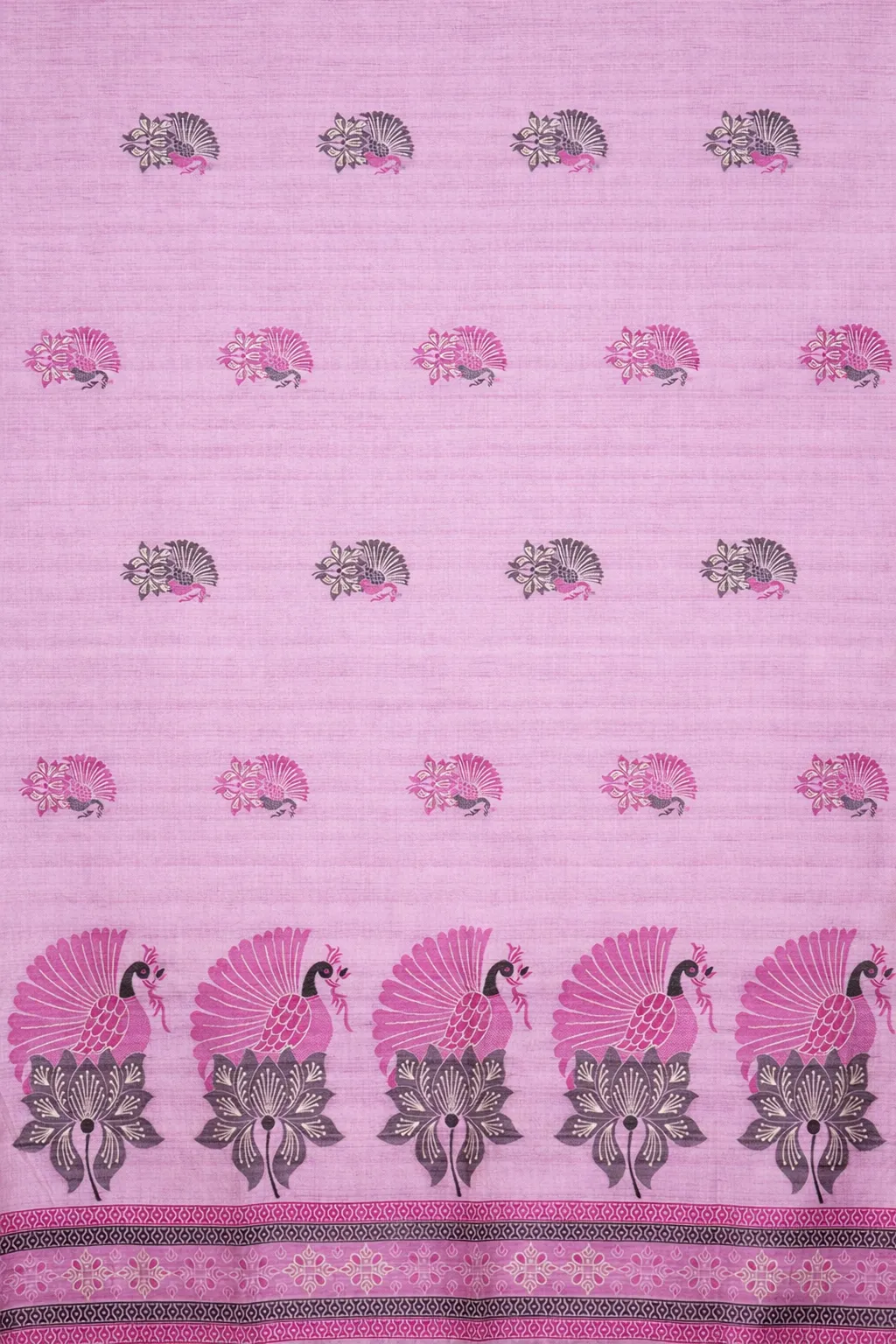 Pink Printed Semi Raw Silk Saree - Image 2