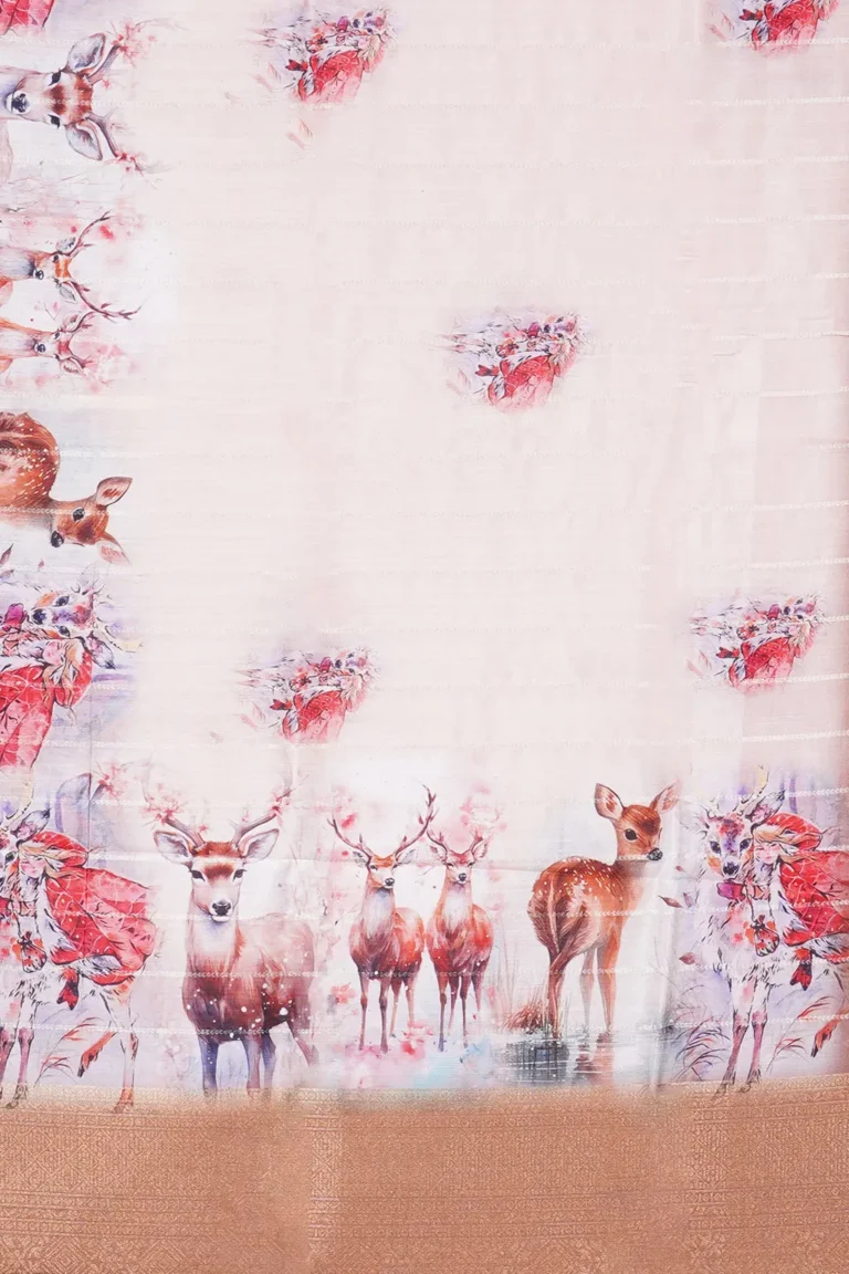 Blush Pink Deer Print Semi Tussar Saree