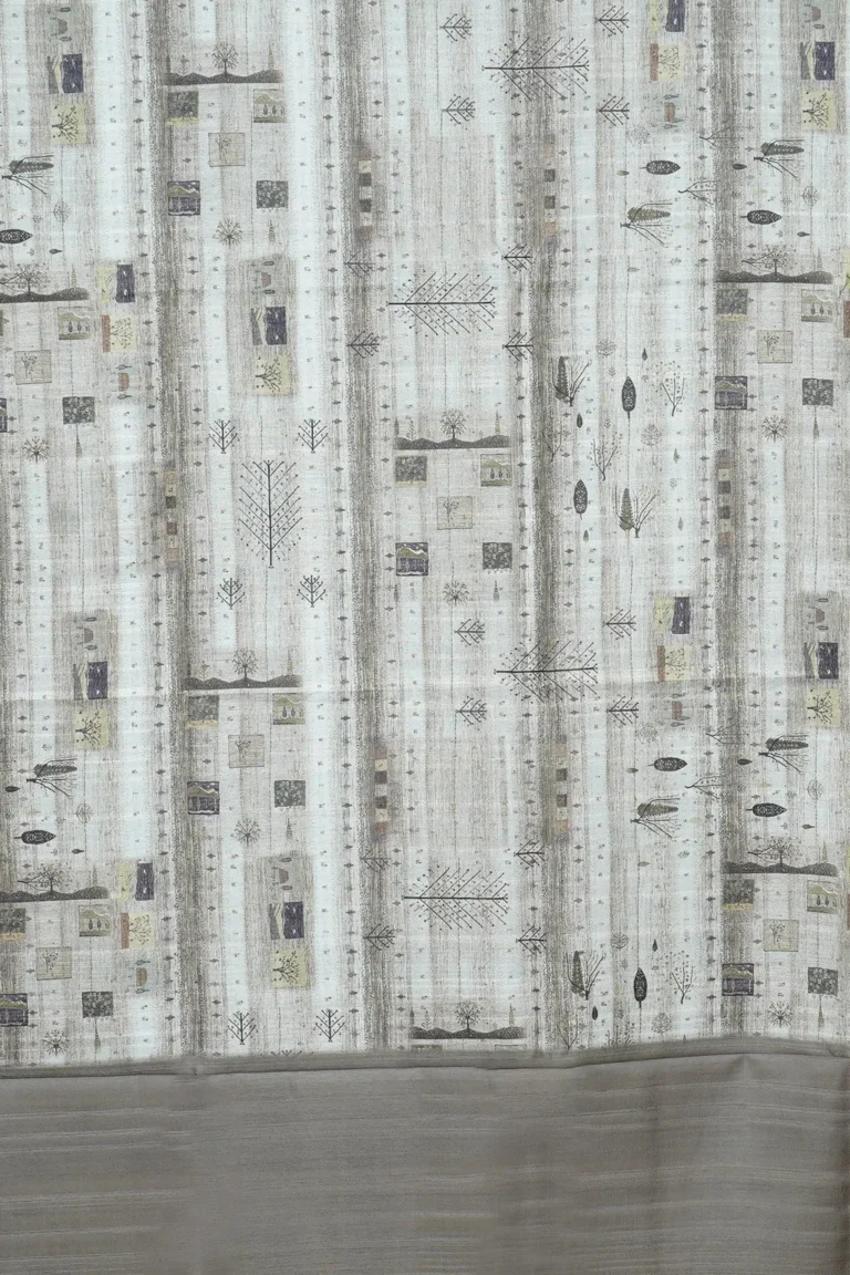Grey Scenic Print Semi Tussar Saree