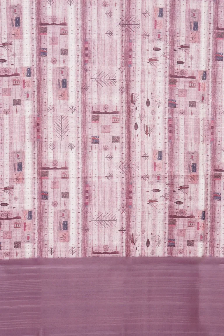 Mauve Scenic Print Semi Tussar Saree