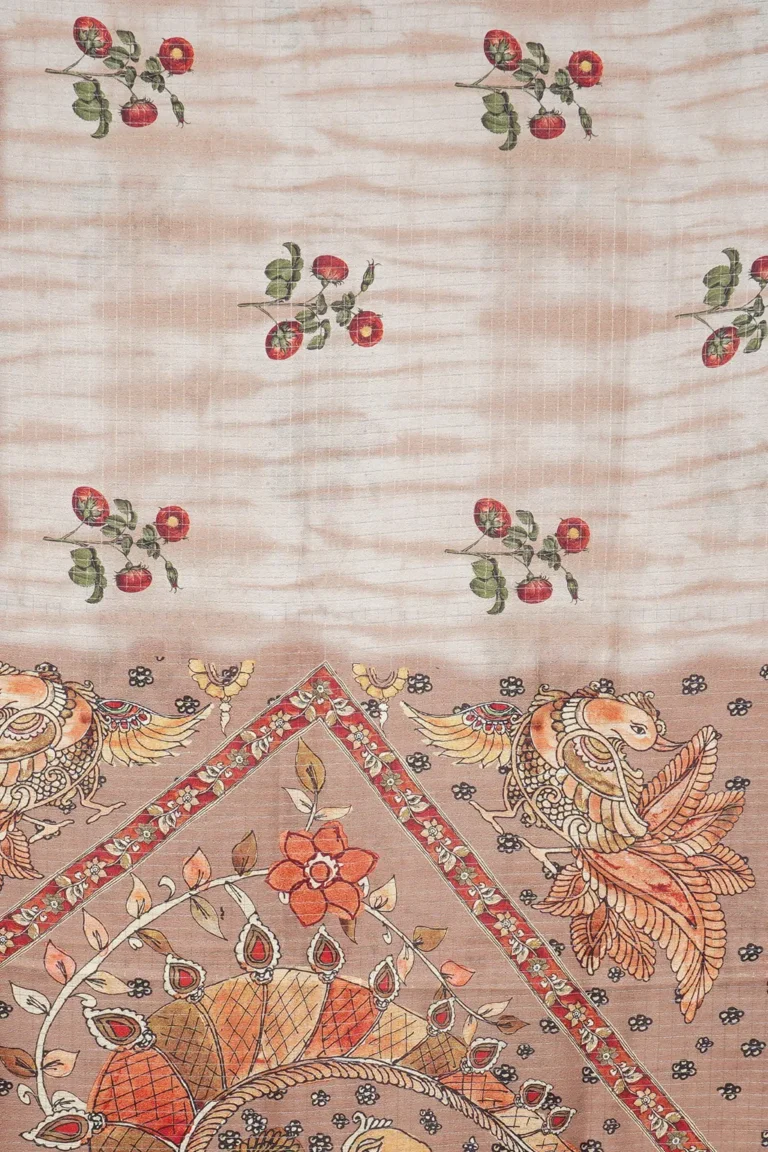 Beige Bird Motif Semi Tussar Saree