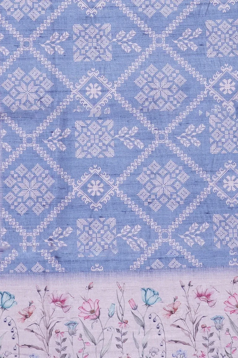 Powder Blue Floral Ikat Semi Tussar Saree