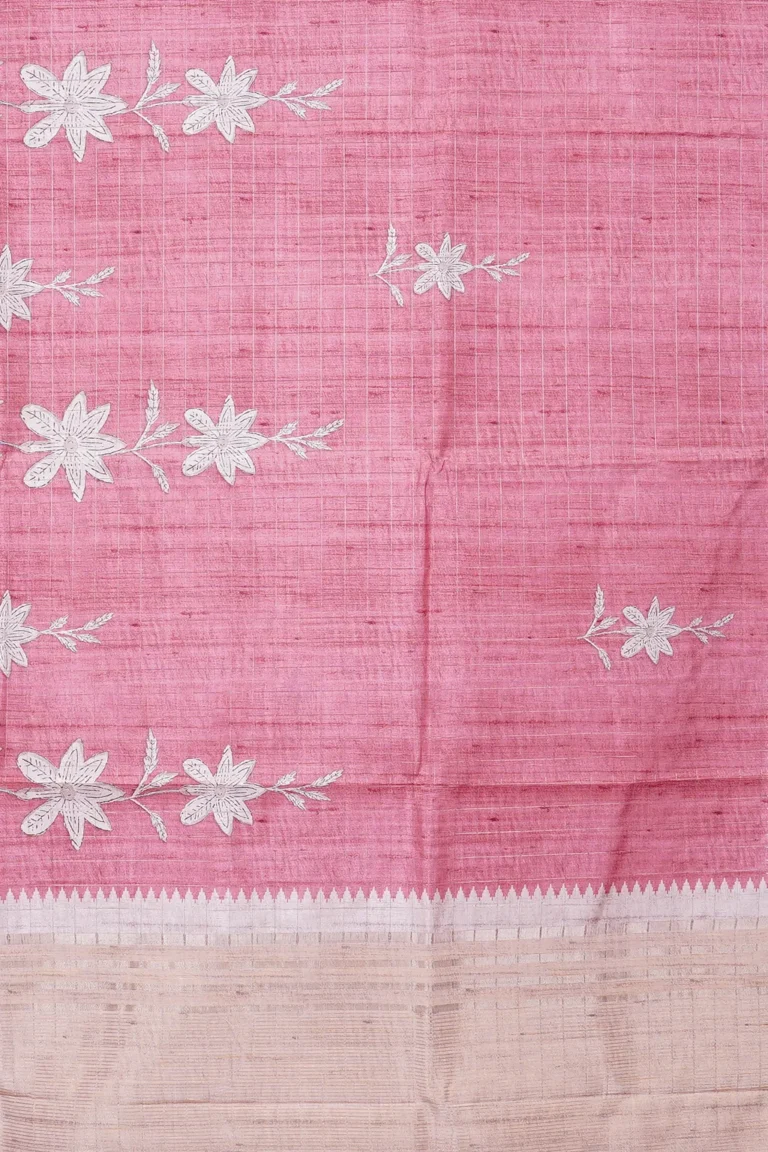 Rose Pink Floral Butta Semi Tussar Saree