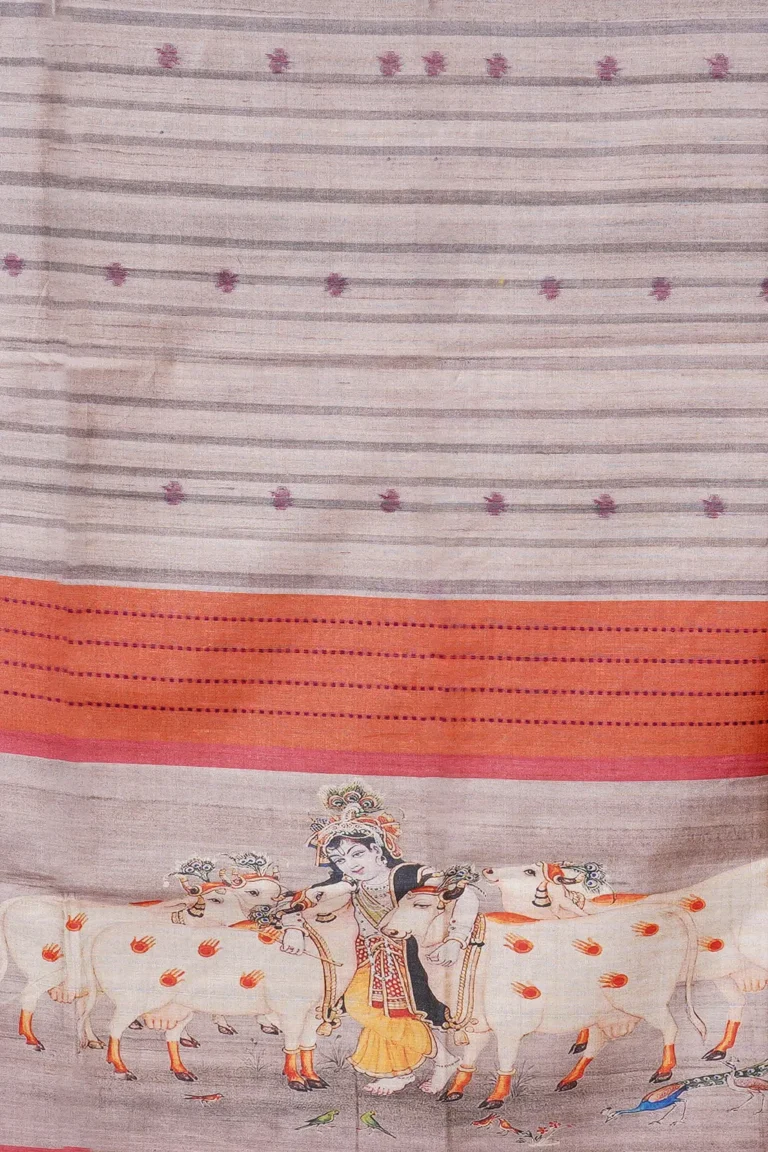 Krishna Coral Border Semi Tussar Saree