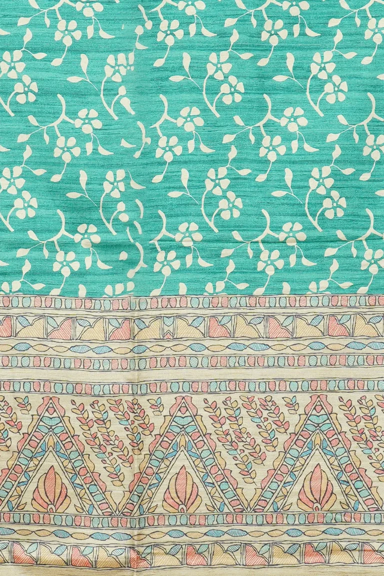 Aqua Madhubani Border Saree