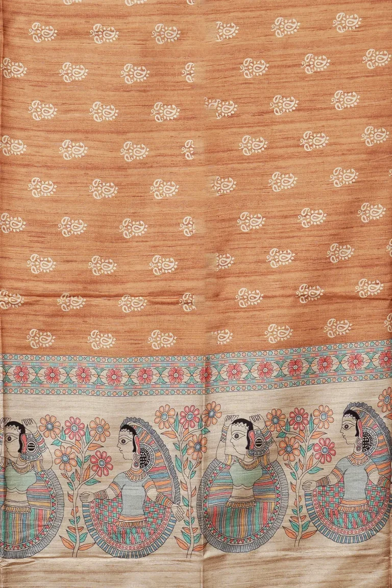 Beige Folk Art Paisley Saree