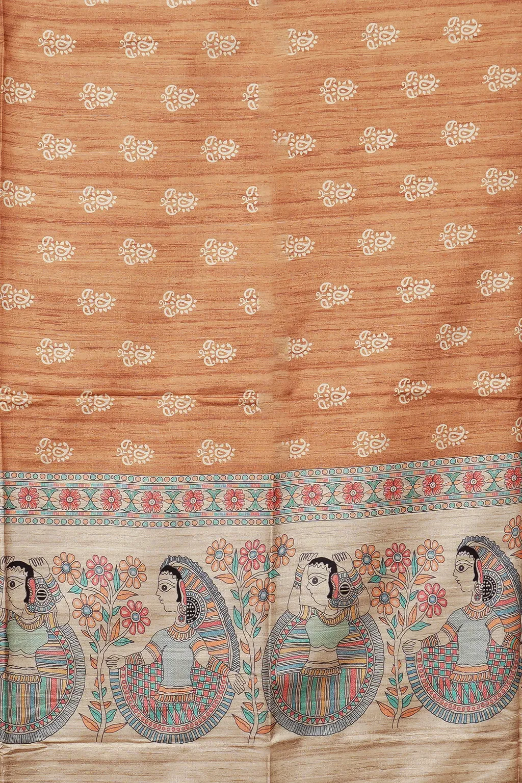 Beige Folk Art Paisley Saree