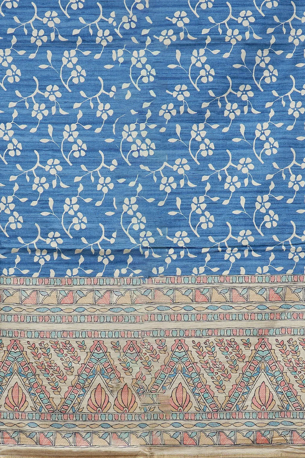 Royal Blue Floral Folk Saree - Image 4