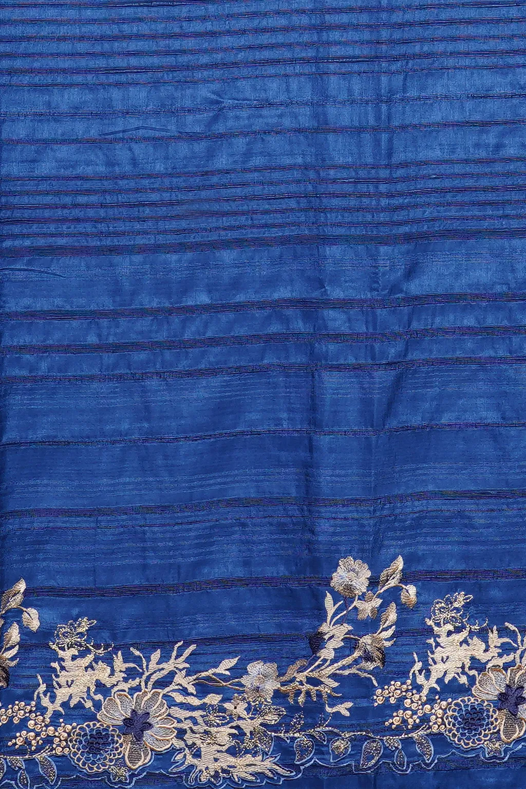 Royal Blue Semi Tussar Embroidered Saree - Image 4