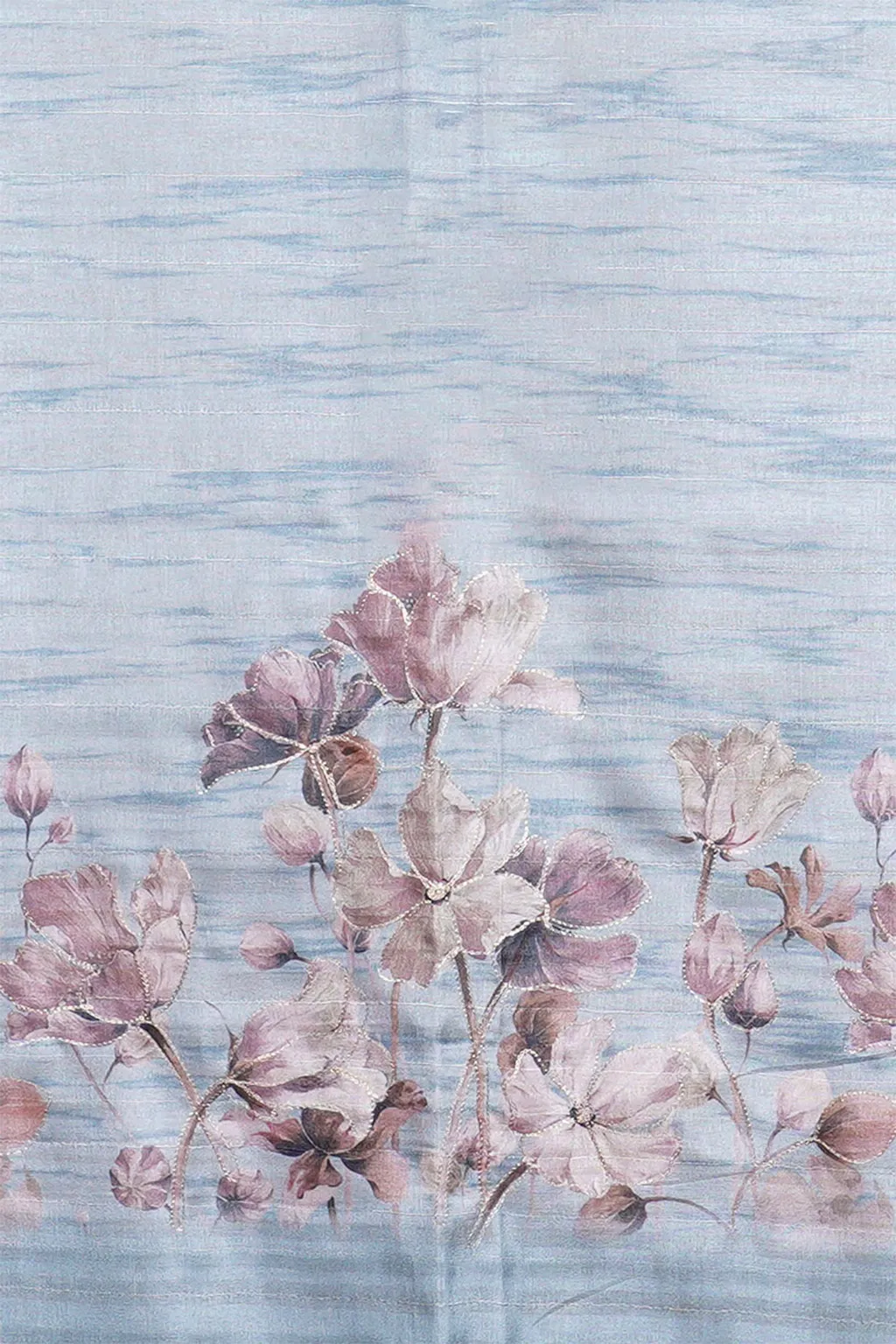 Pastel Blue Semi Tussar Embroidered Floral Saree - Image 4