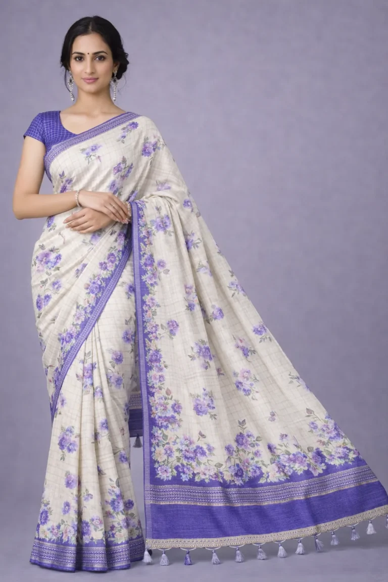 Lavender Bloom Semi Tussar Silk Saree