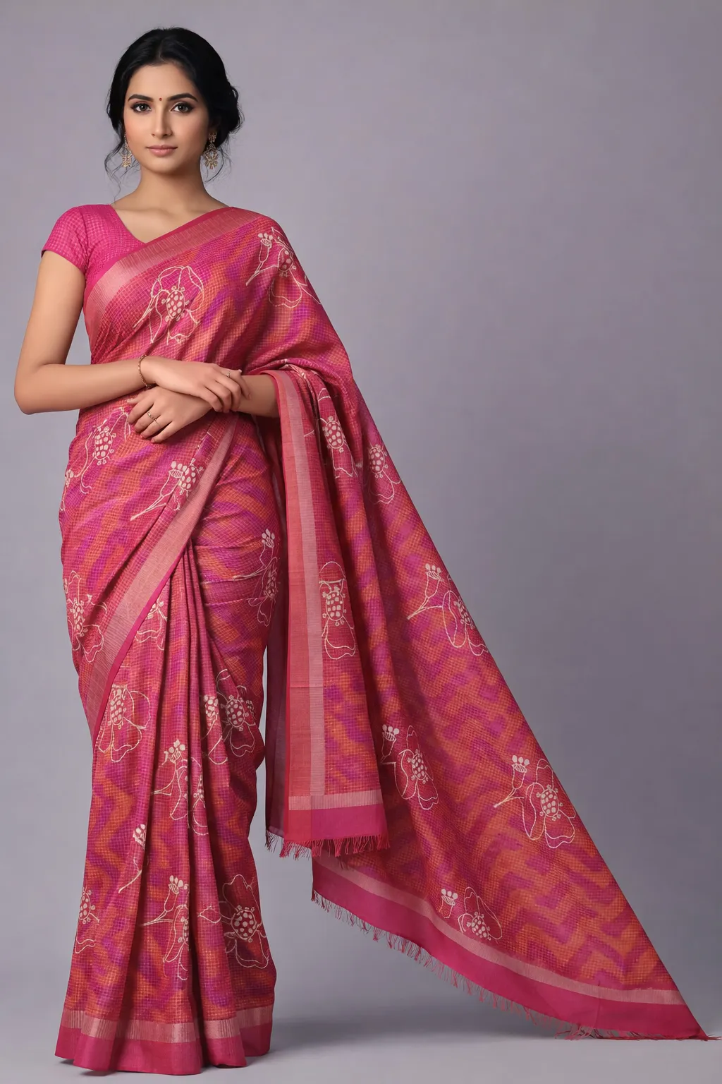 Pink Kota Checks Rajasthani Saree – Playful Grace