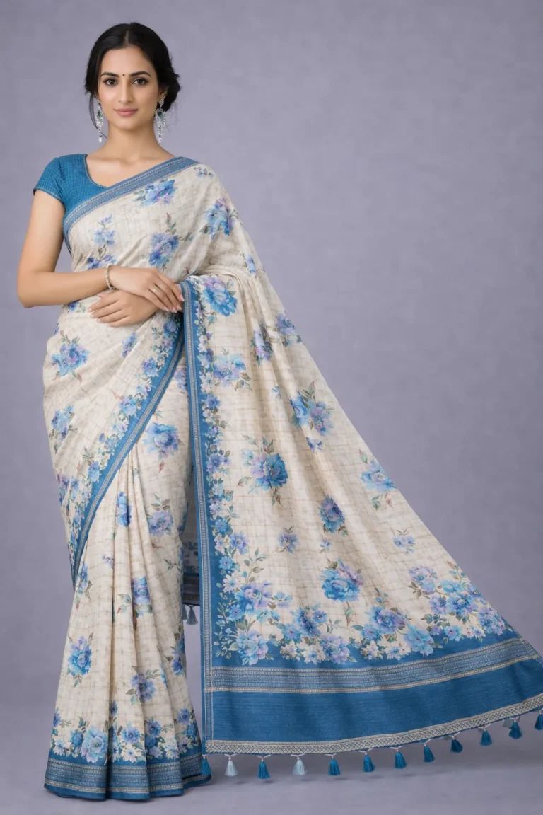 Azure Bloom Semi Tussar Silk Saree