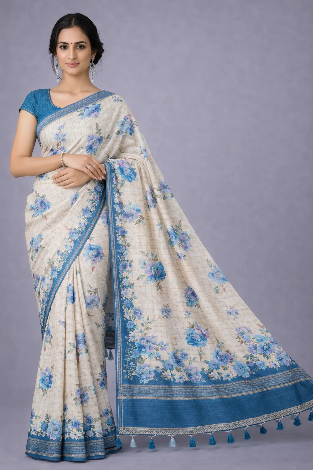 Azure Bloom Semi Tussar Silk Saree