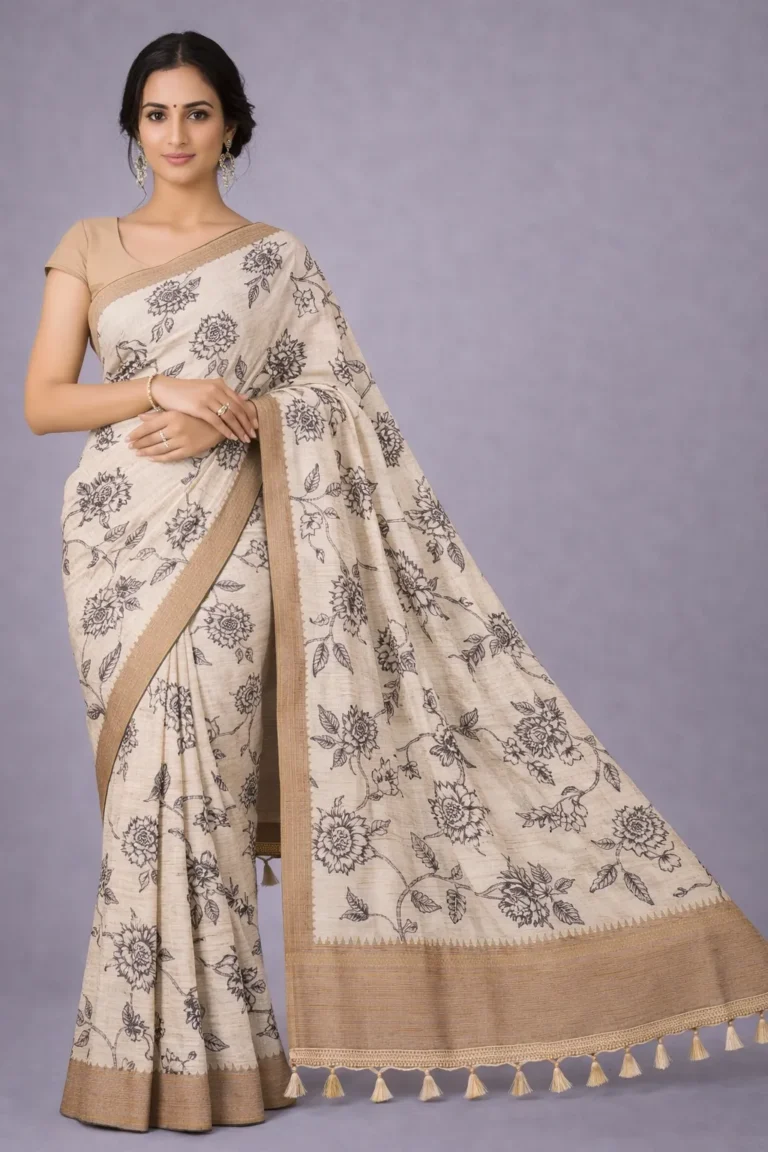 Sand Beige Semi Tussar Silk Saree