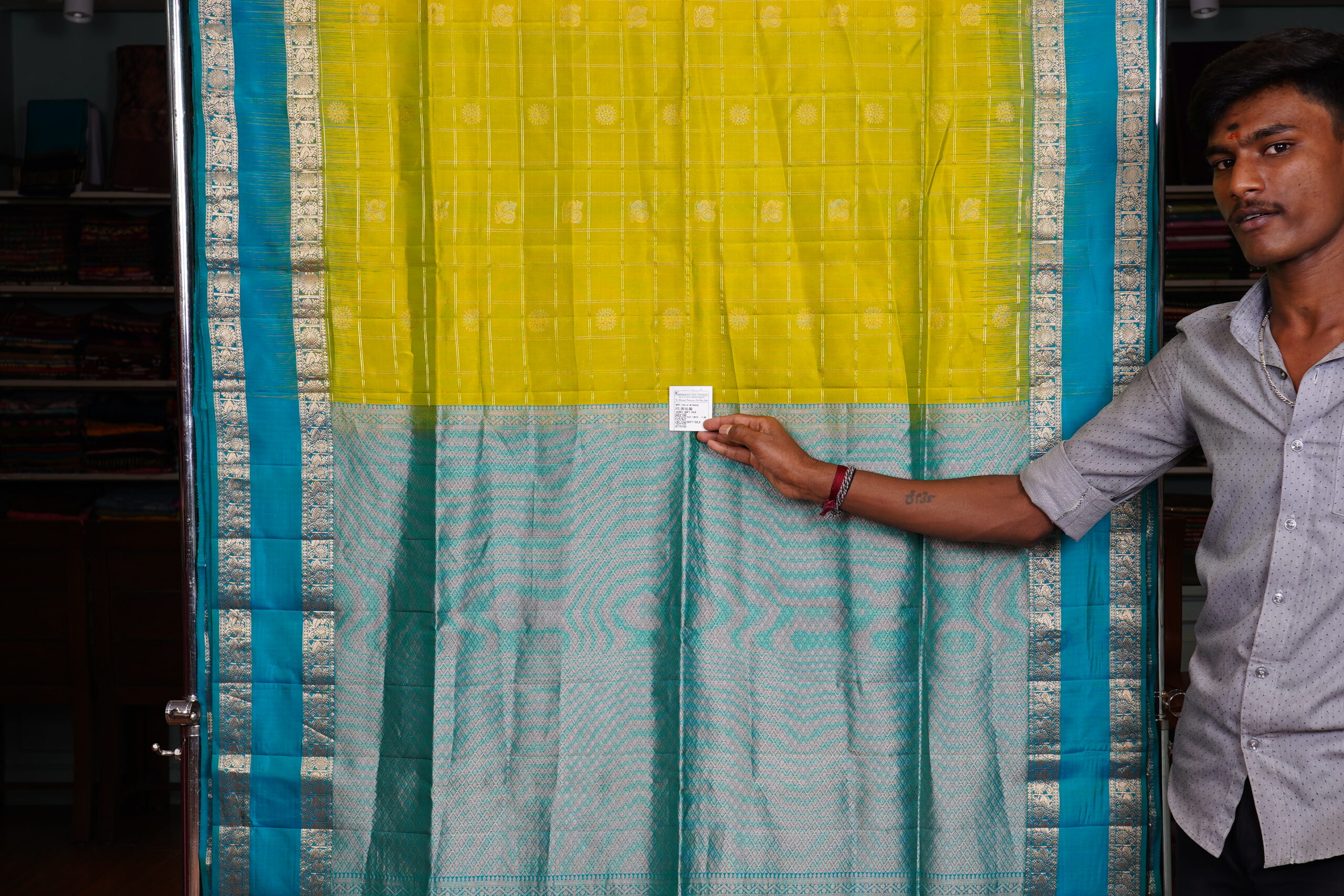 Mustard Yellow Checked Soft Silk Saree - Image 5